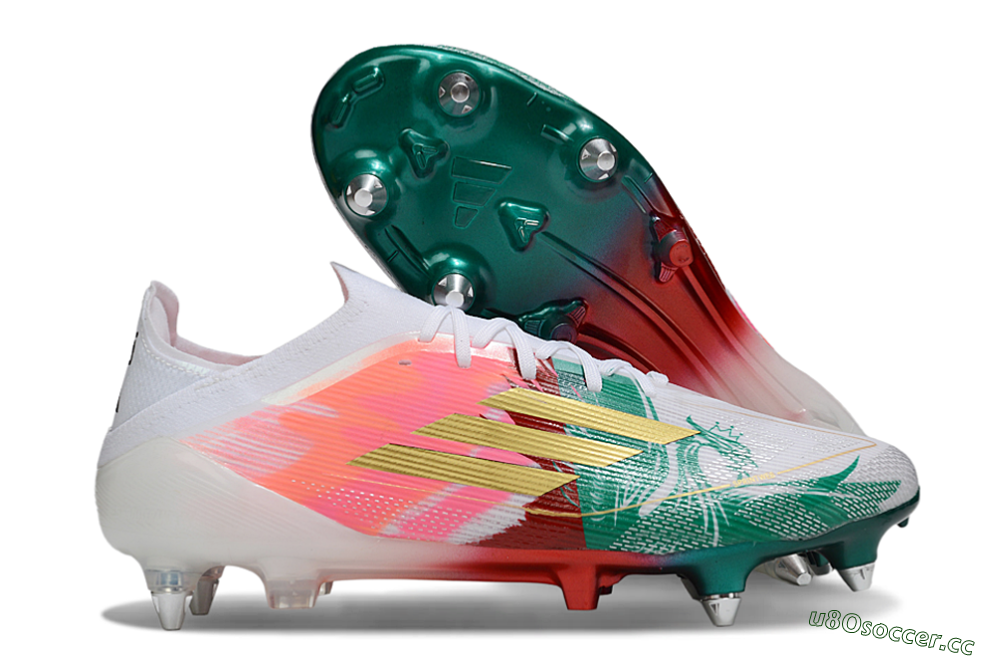 Men's Adidas F50 Elite SG Soft Ground Low-Tops Football Boots - White/Green/Gold/Red 2