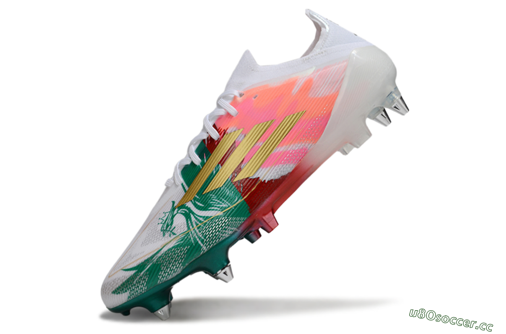 Men's Adidas F50 Elite SG Soft Ground Low-Tops Football Boots - White/Green/Gold/Red 5