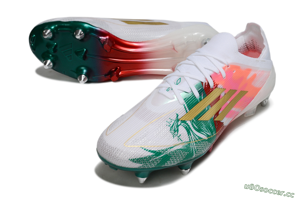 Men's Adidas F50 Elite SG Soft Ground Low-Tops Football Boots - White/Green/Gold/Red 3