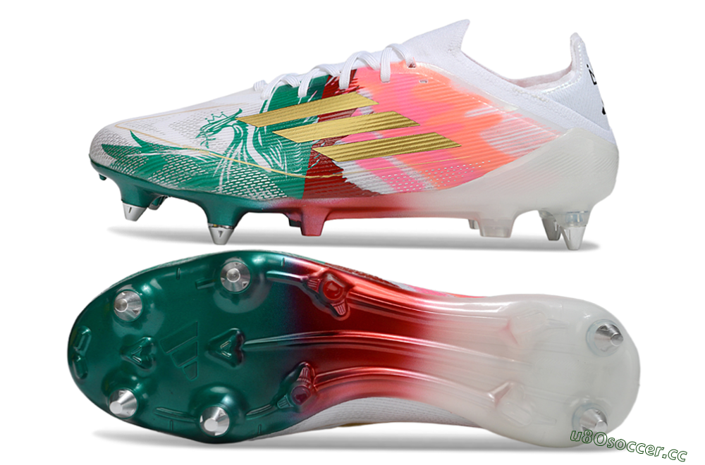 Men's Adidas F50 Elite SG Soft Ground Low-Tops Football Boots - White/Green/Gold/Red 1