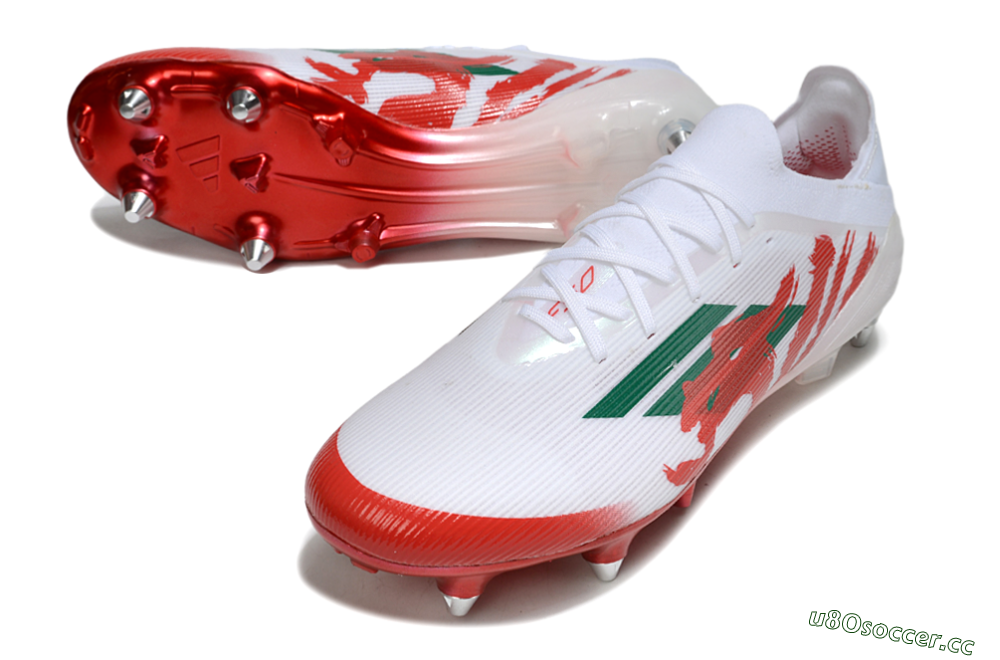 Men's Adidas F50 Elite SG Soft Ground Low-Tops Football Boots - White/Green/Red 3