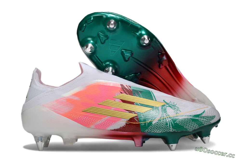 Men's Adidas F50 Elite Laceless SG Soft Ground Low-Tops Football Boots - White/Green/Gold/Red 2