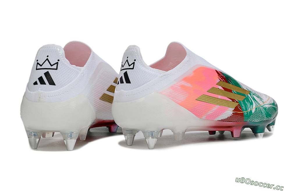 Men's Adidas F50 Elite Laceless SG Soft Ground Low-Tops Football Boots - White/Green/Gold/Red 6