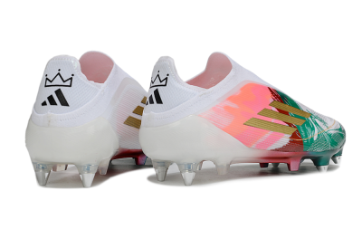 Men's Adidas F50 Elite Laceless SG Soft Ground Low-Tops Football Boots - White/Green/Gold/Red