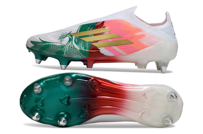 Men's Adidas F50 Elite Laceless SG Soft Ground Low-Tops Football Boots - White/Green/Gold/Red