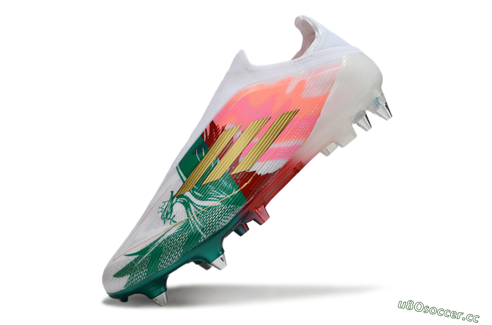 Men's Adidas F50 Elite Laceless SG Soft Ground Low-Tops Football Boots - White/Green/Gold/Red 5