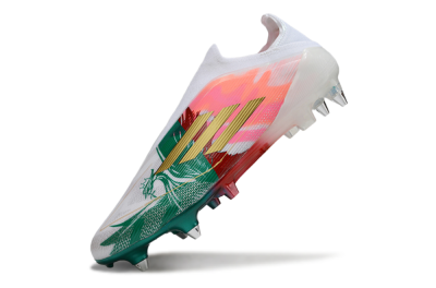 Men's Adidas F50 Elite Laceless SG Soft Ground Low-Tops Football Boots - White/Green/Gold/Red