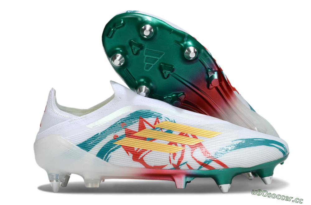 Men's Adidas F50 Elite Laceless SG Soft Ground Low-Tops Football Boots - White/Green/Gold/Red 2