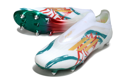 Men's Adidas F50 Elite Laceless SG Soft Ground Low-Tops Football Boots - White/Green/Gold/Red