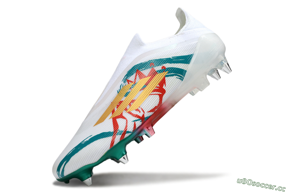 Men's Adidas F50 Elite Laceless SG Soft Ground Low-Tops Football Boots - White/Green/Gold/Red 5