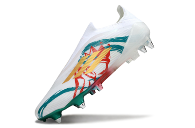 Men's Adidas F50 Elite Laceless SG Soft Ground Low-Tops Football Boots - White/Green/Gold/Red