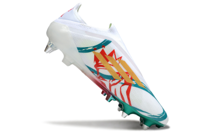 Men's Adidas F50 Elite Laceless SG Soft Ground Low-Tops Football Boots - White/Green/Gold/Red