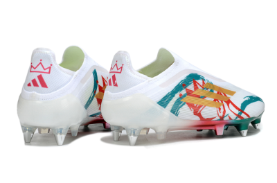 Men's Adidas F50 Elite Laceless SG Soft Ground Low-Tops Football Boots - White/Green/Gold/Red