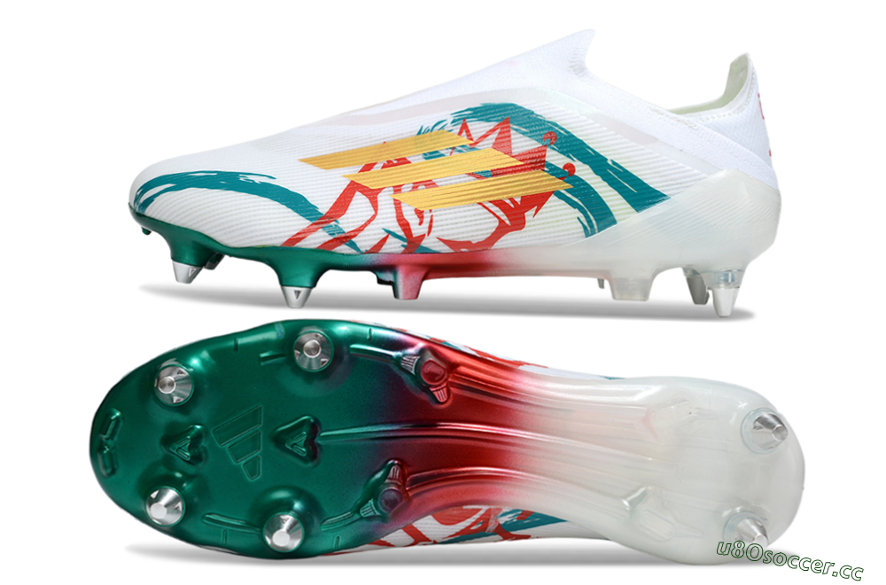 Men's Adidas F50 Elite Laceless SG Soft Ground Low-Tops Football Boots - White/Green/Gold/Red 1