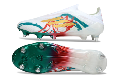Men's Adidas F50 Elite Laceless SG Soft Ground Low-Tops Football Boots - White/Green/Gold/Red