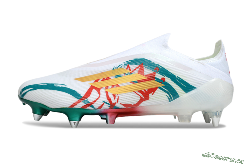 Men's Adidas F50 Elite Laceless SG Soft Ground Low-Tops Football Boots - White/Green/Gold/Red 0