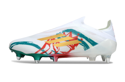 Men's Adidas F50 Elite Laceless SG Soft Ground Low-Tops Football Boots - White/Green/Gold/Red