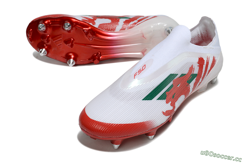 Men's Adidas F50 Elite Laceless SG Soft Ground Low-Tops Football Boots - White/Green/Red 3