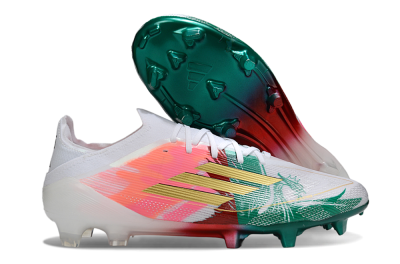 Unisex Adidas F50 Elite FG Firm Ground Low-Tops Football Boots - White/Green/Gold/Red