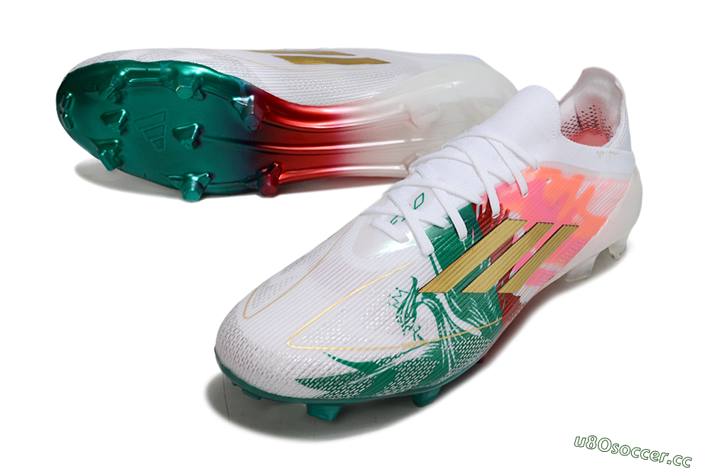 Unisex Adidas F50 Elite FG Firm Ground Low-Tops Football Boots - White/Green/Gold/Red 3