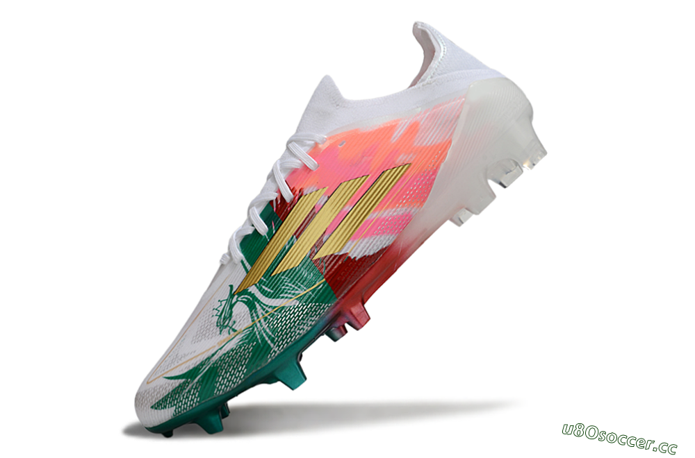 Unisex Adidas F50 Elite FG Firm Ground Low-Tops Football Boots - White/Green/Gold/Red 5