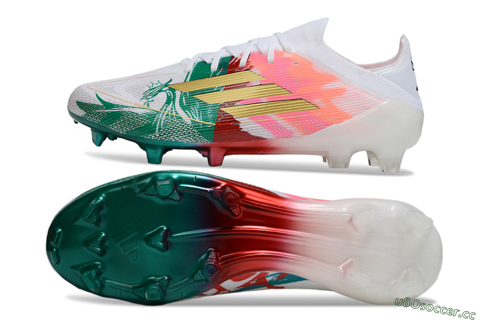Unisex Adidas F50 Elite FG Firm Ground Low-Tops Football Boots - White/Green/Gold/Red 1