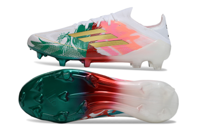 Unisex Adidas F50 Elite FG Firm Ground Low-Tops Football Boots - White/Green/Gold/Red