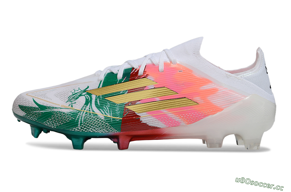 Unisex Adidas F50 Elite FG Firm Ground Low-Tops Football Boots - White/Green/Gold/Red 0