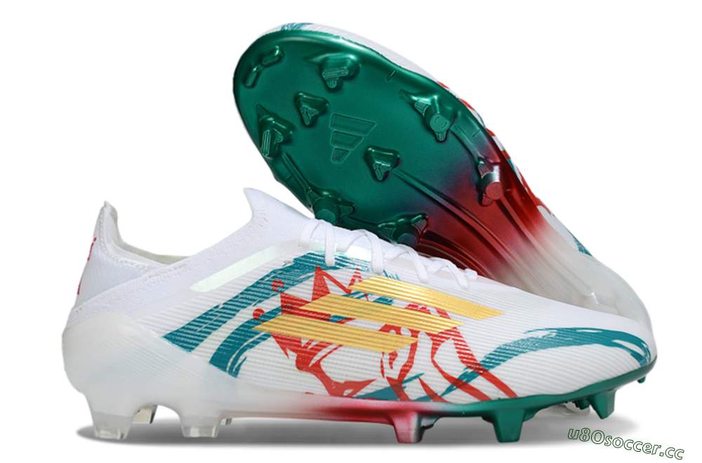 Unisex Adidas F50 Elite FG Firm Ground Low-Tops Football Boots - White/Green/Gold/Red 2