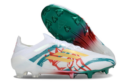 Unisex Adidas F50 Elite FG Firm Ground Low-Tops Football Boots - White/Green/Gold/Red