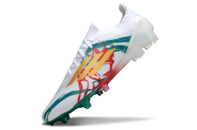 Unisex Adidas F50 Elite FG Firm Ground Low-Tops Football Boots - White/Green/Gold/Red