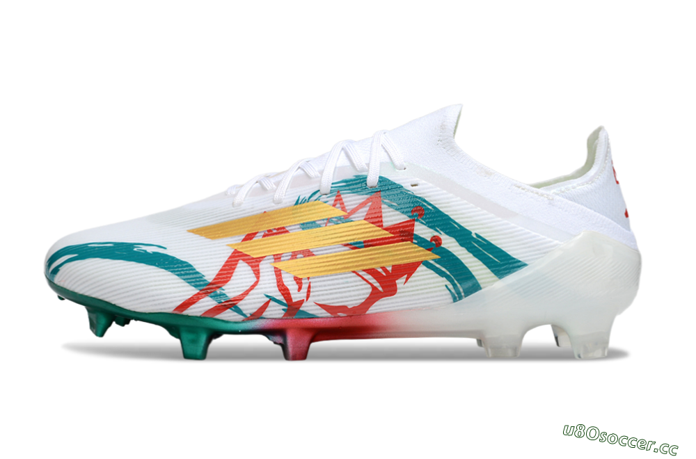 Unisex Adidas F50 Elite FG Firm Ground Low-Tops Football Boots - White/Green/Gold/Red 0