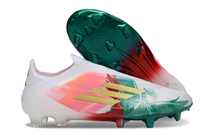 Unisex Adidas F50 Elite Laceless FG Firm Ground Low-Tops Football Boots - White/Green/Gold/Red