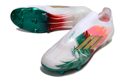 Unisex Adidas F50 Elite Laceless FG Firm Ground Low-Tops Football Boots - White/Green/Gold/Red