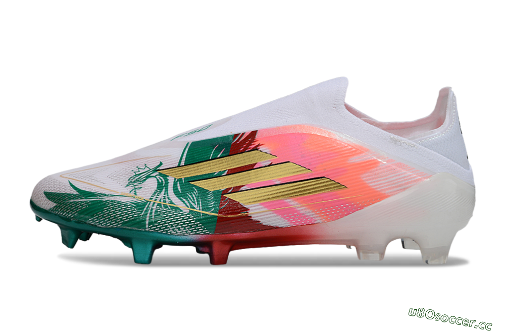 Unisex Adidas F50 Elite Laceless FG Firm Ground Low-Tops Football Boots - White/Green/Gold/Red 0