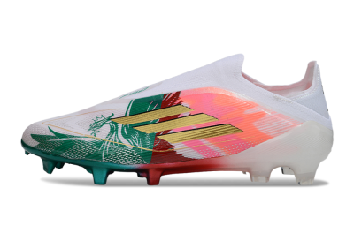Unisex Adidas F50 Elite Laceless FG Firm Ground Low-Tops Football Boots - White/Green/Gold/Red
