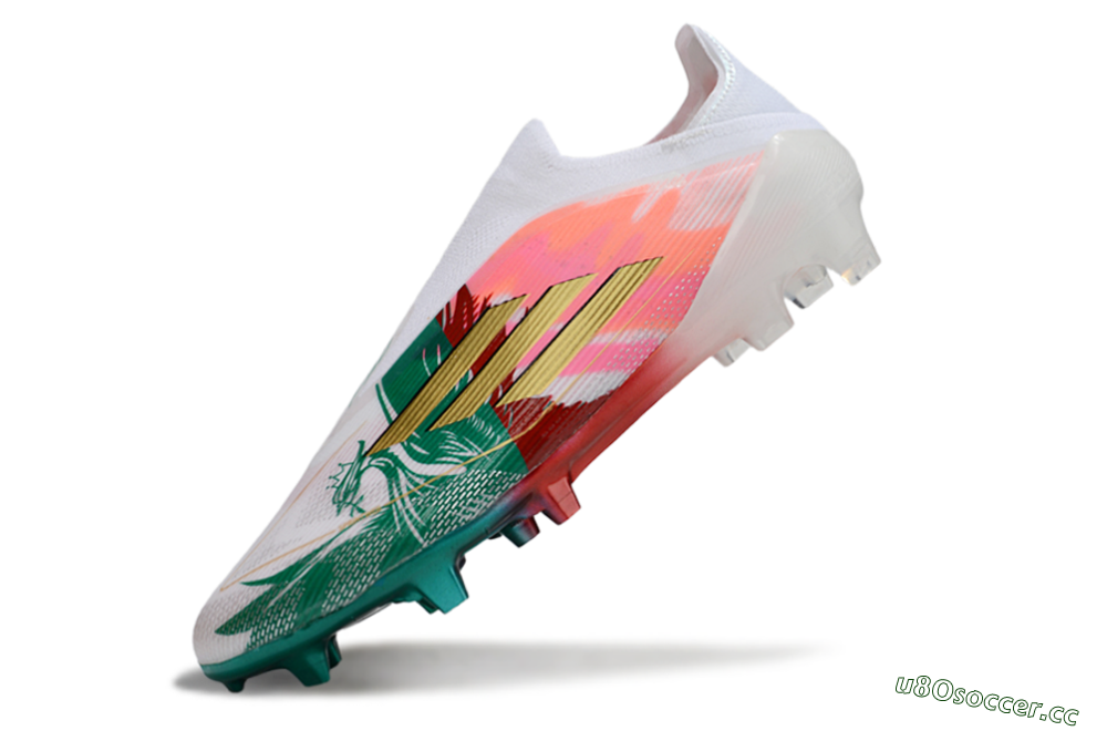 Unisex Adidas F50 Elite Laceless FG Firm Ground Low-Tops Football Boots - White/Green/Gold/Red 5