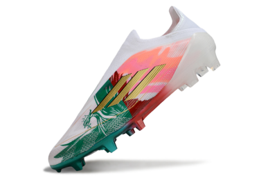 Unisex Adidas F50 Elite Laceless FG Firm Ground Low-Tops Football Boots - White/Green/Gold/Red