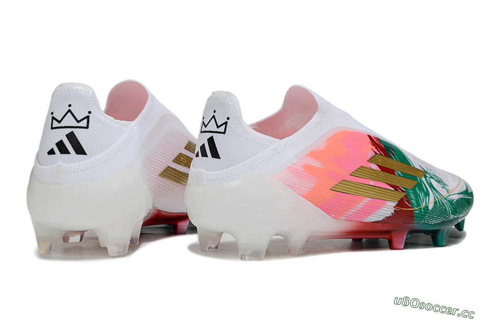 Unisex Adidas F50 Elite Laceless FG Firm Ground Low-Tops Football Boots - White/Green/Gold/Red 6