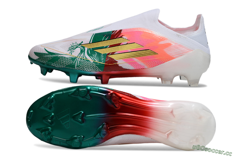 Unisex Adidas F50 Elite Laceless FG Firm Ground Low-Tops Football Boots - White/Green/Gold/Red 1