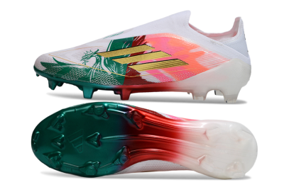 Unisex Adidas F50 Elite Laceless FG Firm Ground Low-Tops Football Boots - White/Green/Gold/Red