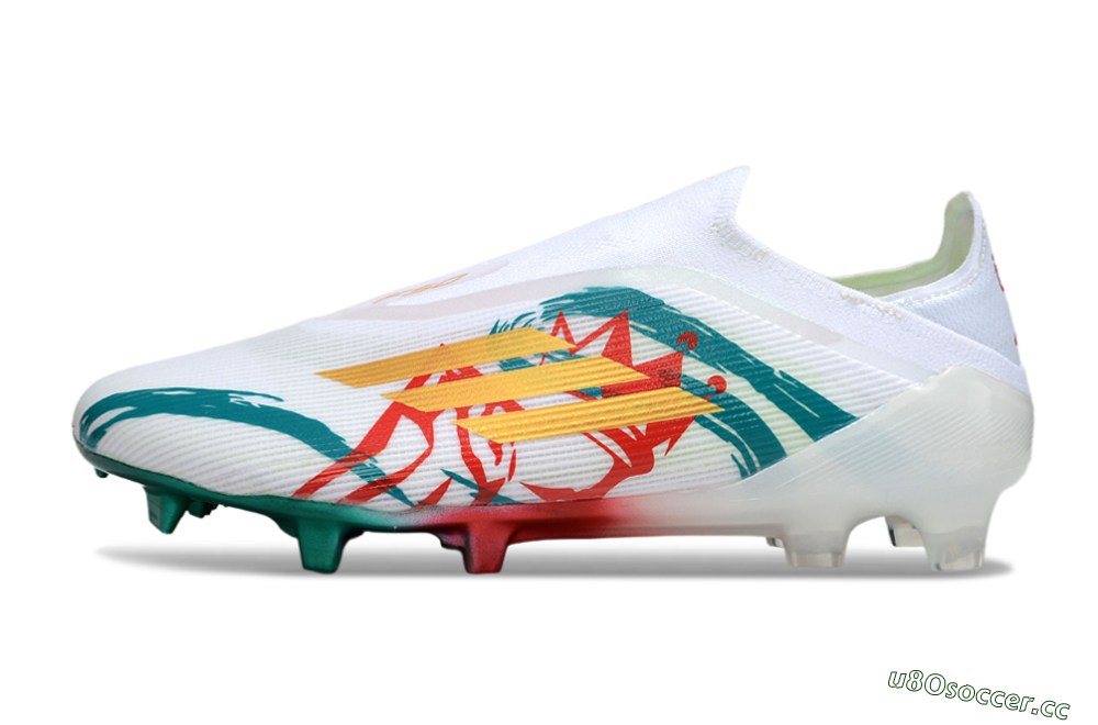 Unisex Adidas F50 Elite Laceless FG Firm Ground Low-Tops Football Boots - White/Green/Gold/Red 0