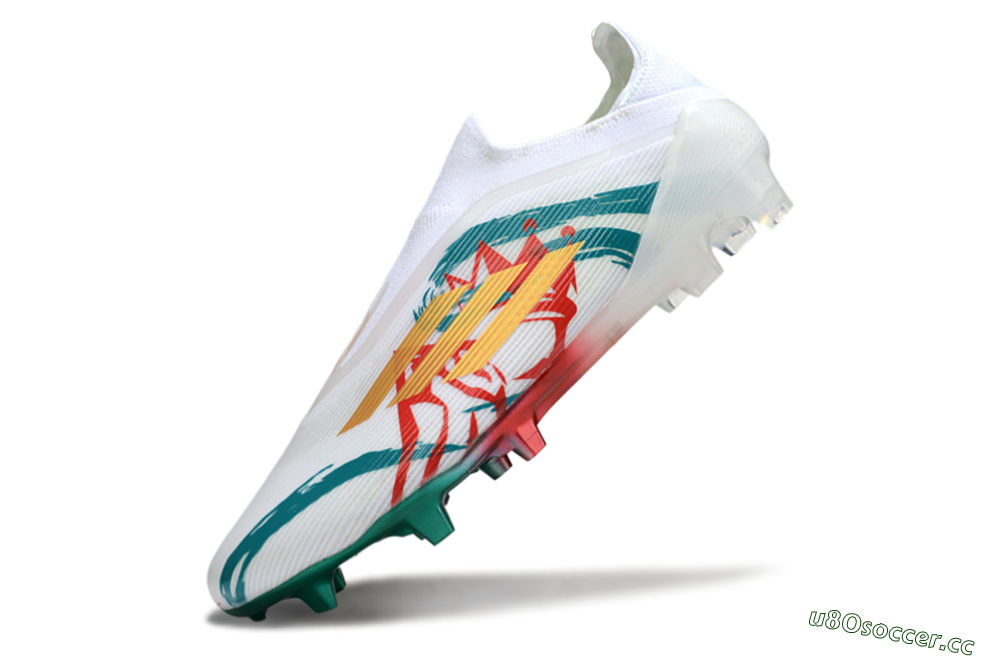 Unisex Adidas F50 Elite Laceless FG Firm Ground Low-Tops Football Boots - White/Green/Gold/Red 5