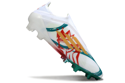 Unisex Adidas F50 Elite Laceless FG Firm Ground Low-Tops Football Boots - White/Green/Gold/Red