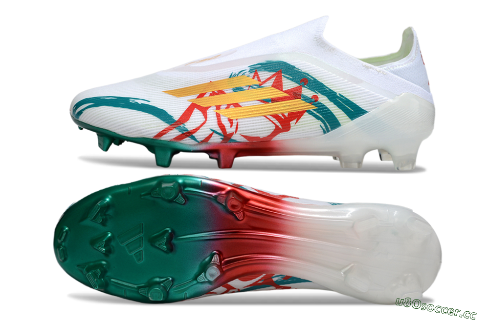 Unisex Adidas F50 Elite Laceless FG Firm Ground Low-Tops Football Boots - White/Green/Gold/Red 1