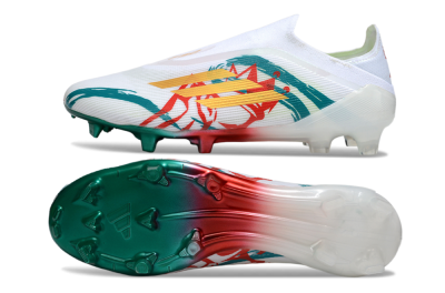 Unisex Adidas F50 Elite Laceless FG Firm Ground Low-Tops Football Boots - White/Green/Gold/Red