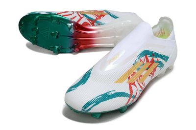 Unisex Adidas F50 Elite Laceless FG Firm Ground Low-Tops Football Boots - White/Green/Gold/Red