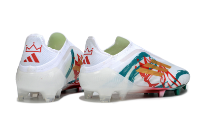 Unisex Adidas F50 Elite Laceless FG Firm Ground Low-Tops Football Boots - White/Green/Gold/Red