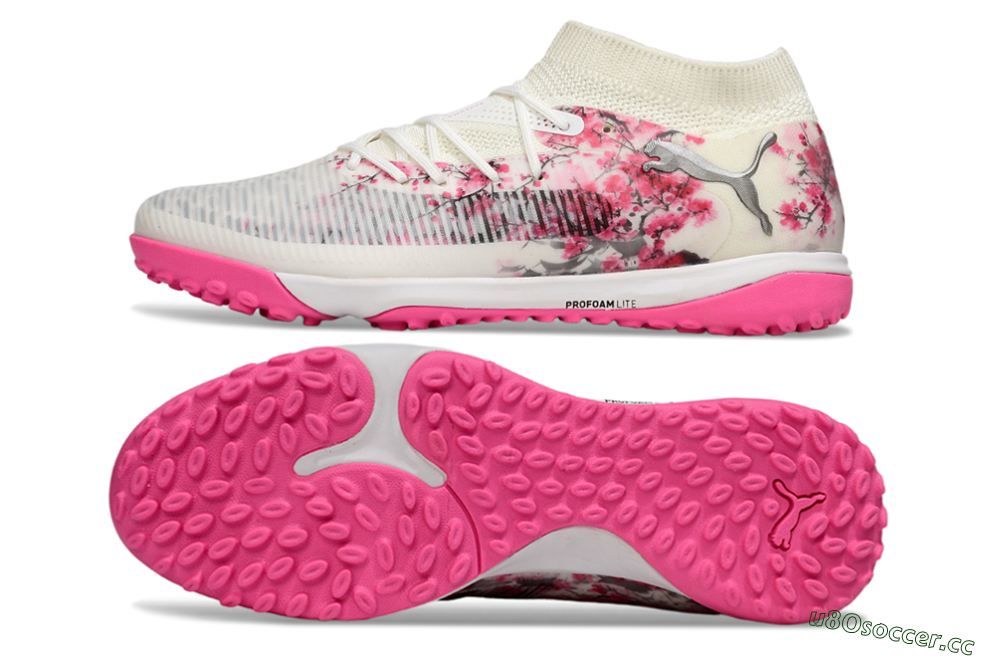 Men's Puma Future 8 Ultimate TF Artificial Turf Low-Tops Football Shoes - White/Black/Pink 1