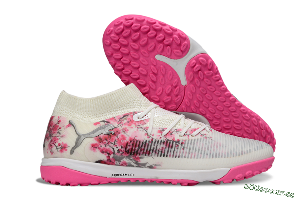 Men's Puma Future 8 Ultimate TF Artificial Turf Low-Tops Football Shoes - White/Black/Pink 2